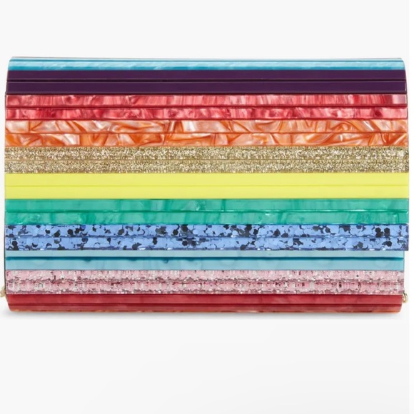 KURT GEIGER LONDON PARTY CLUTCH BAG new with dust bag rainbow paneled pe… - Picture 9 of 11